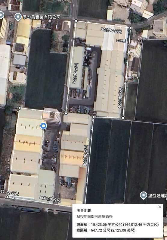 瑞全企業彰化廠區空拍圖，廠區面積15,423平方公尺